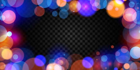 Abstract background. Frame for design. Blue bokeh on transparent background. Vector.