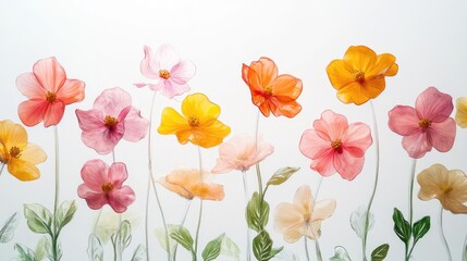Fototapeta premium 3D spring flowers on white background. Wild flowers, spring grass seamless pattern 3d realistic. Minimal scene for model products, stage showcase.