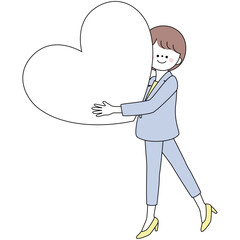 ハートのフレームを持つスーツの女性のイラスト1