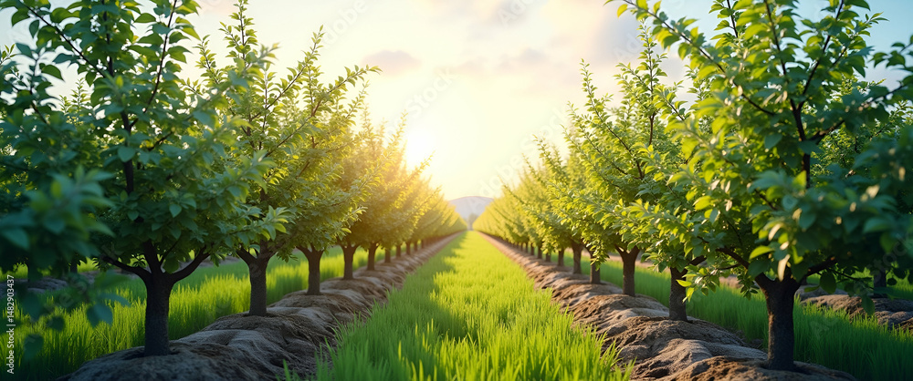 Aufkleber photo realistic top view of orchard with ai technology overlay symbolizing ai driven farming - doubl