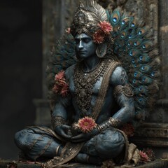 Close-up of ancient temple art spiritual reverence in lord vishnu meditation's ethereal atmosphere