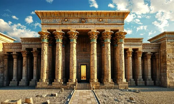 Ruins of ancient Egyptian temple at sunset, Ptolemy period 
