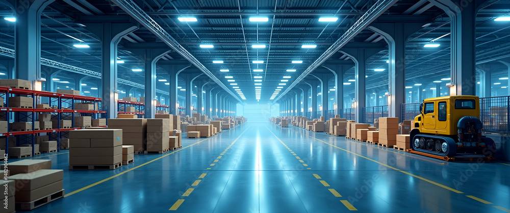 Aufkleber futuristic robotic warehouse management: digital illustrations of automated inventory processes & ef