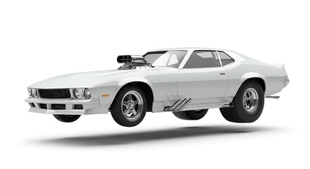 Obraz premium White Muscle Car Floating on White Background, Studio Shot