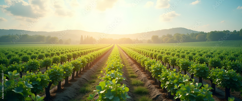 Aufkleber photo realistic top view of an orchard with ai technology overlay, symbolizing ai-driven farming in 
