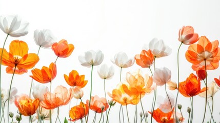 Obraz premium 3D spring flowers on white background. Wild flowers, spring grass seamless pattern 3d realistic. Minimal scene for model products, stage showcase.