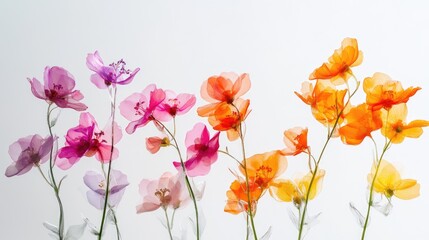 Naklejka premium 3D spring flowers on white background. Wild flowers, spring grass seamless pattern 3d realistic. Minimal scene for model products, stage showcase.