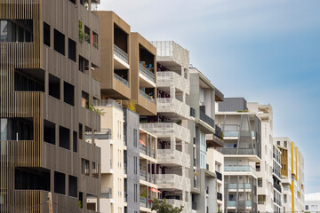 Modern apartment buildings with balconies in Montpellier, France