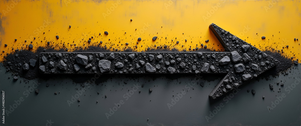 Poster photo realistic as coal and horizontal arrow concept as coal symbols and a horizontal arrow on a whi