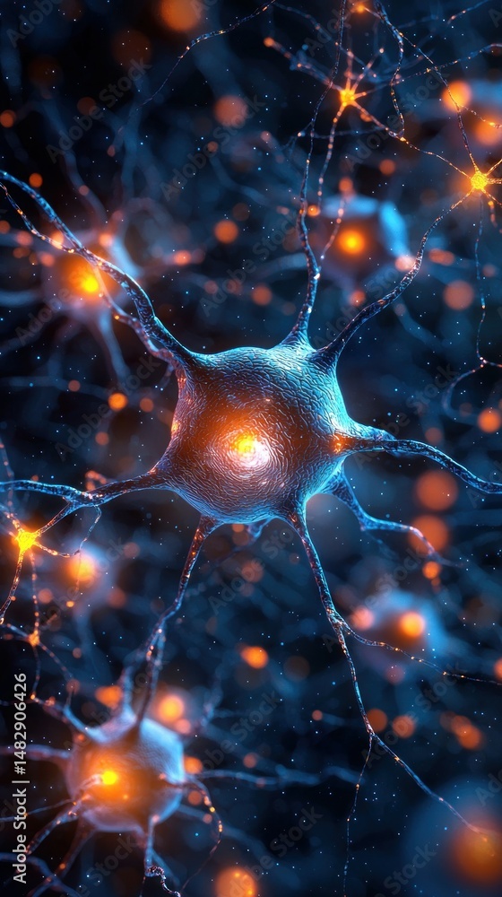 Wall mural neuron network of interconnected cells with glowing dots