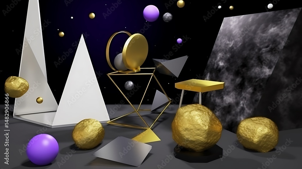 Aufkleber abstract geometric composition with shapes and textures in space