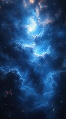 Obraz premium Vibrant blue cosmic clouds illuminated by shimmering starlight in a vast galaxy