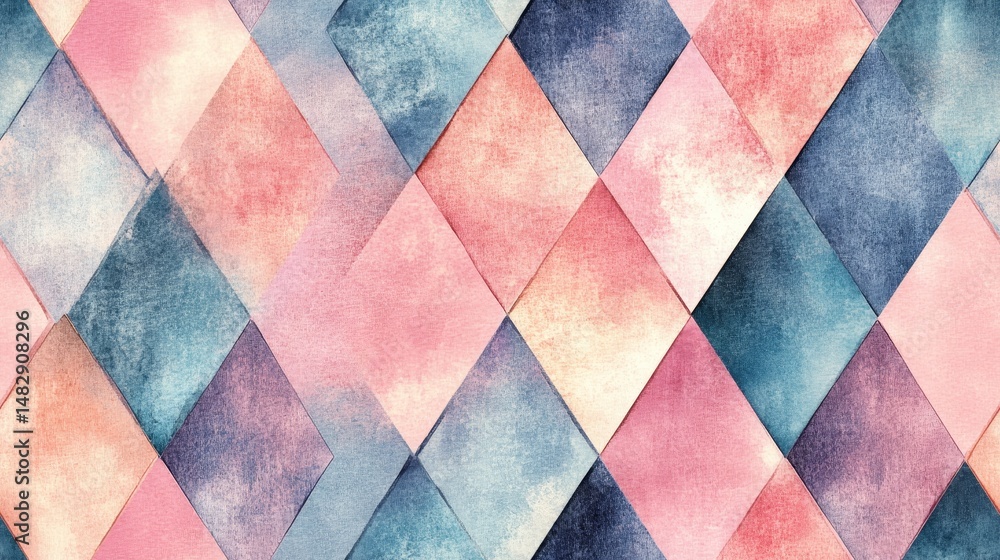 Poster abstract geometric pattern of multicolored rhombus shapes.
