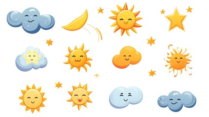 Cartoon Weather Icon Set Vector Illustration for Isolated Backgrounds