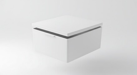Opening White Storage Box Container with Lid on Plain Background