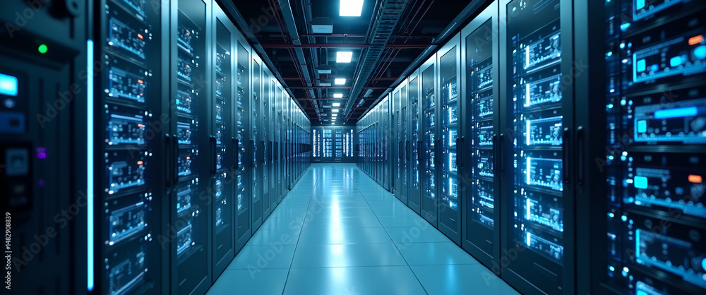 Poster modern cloud data center design with state of the art infrastructure optimized energy management and