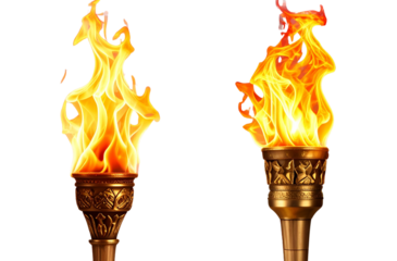 2 different types of fire torches, transparent background,