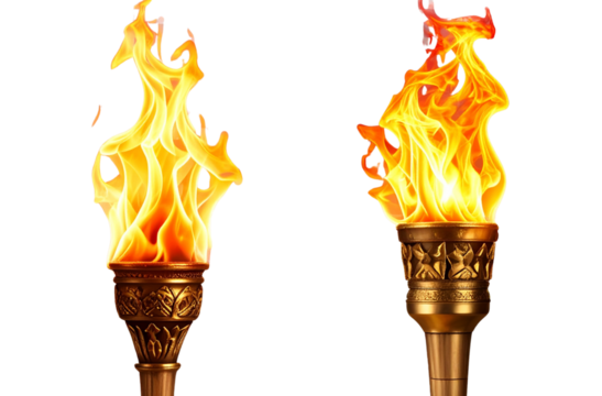  2 different types of fire torches, transparent background, 