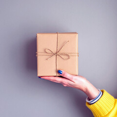 Hand holding a minimalist wrapped gift box