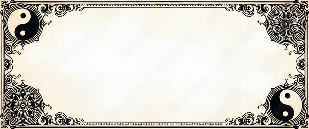 Poster yin yang and mandala patterns border frame for world philosophy day: embrace harmony with symbolic d