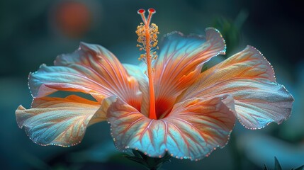 Glitter-rimmed hibiscus, tropical and bold, sparkling under sunset hues