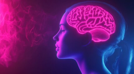 Obraz premium Abstract Representation of Human Mind with Neon Brain Illumination