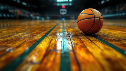 Basketball on hardwood court