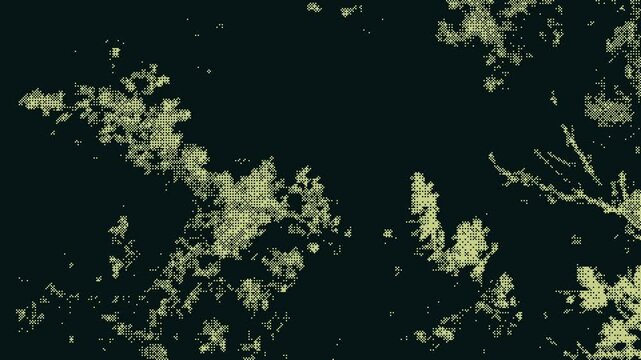 Windblown foliage with dithering effect. Pixel-style animation of tree leaves moving in the wind. 4k video.