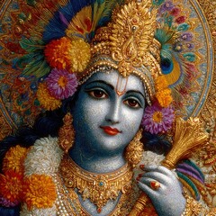 Vibrant lord vishnu depiction indian temples digital art cultural heritage close-up divine beauty