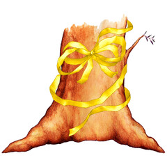 tree trunk wrapped in yellow bow