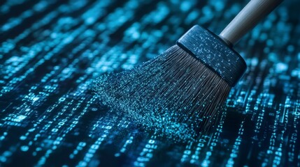 Digital Cleaning Concept with Binary Code and Broom Tool