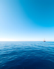 Naklejka premium Vast azure sea beneath an endless cerulean sky, Side lit. with white shades
