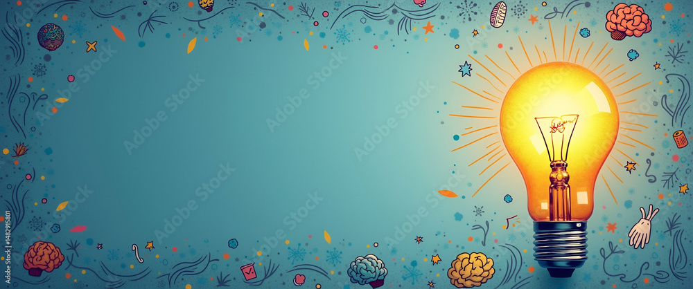 Poster lightbulb and abstract brain border frame with copy space for world philosophy day ideas concept as 