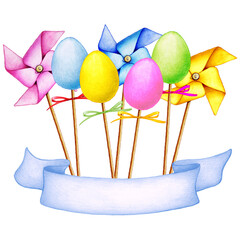 illustration of easter eggs and pinwheels