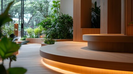 Relaxing foot spa area with warm wooden tones