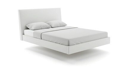 Minimalist Bed with Pillows in a White Room for Relaxation