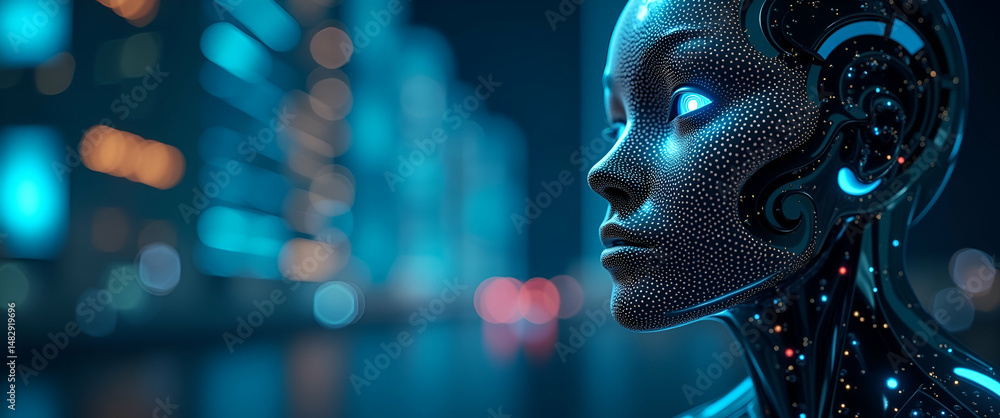 Poster futuristic autonomous ai: showcasing self-governing algorithms, independent machine learning, and ad