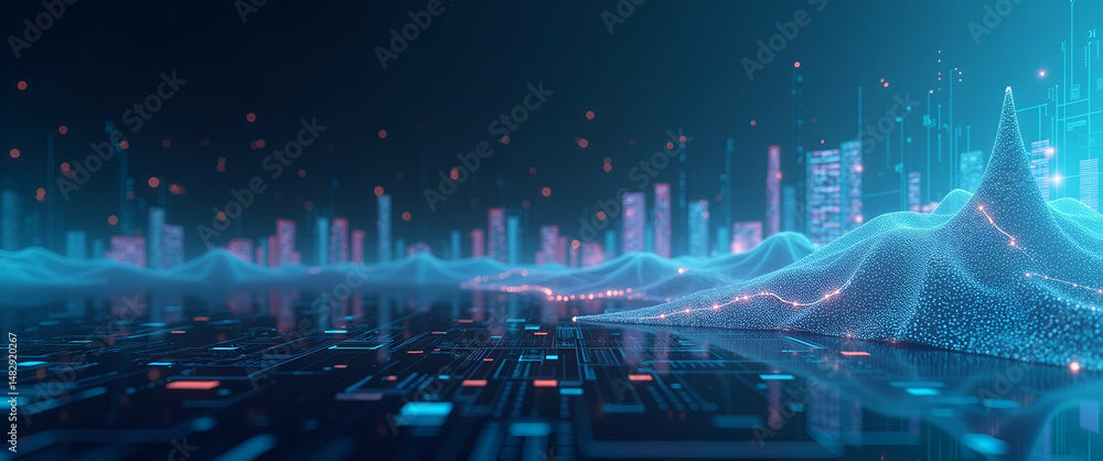 Poster futuristic minimalist wallpaper design: ai-driven investment analysis with expansive empty space for