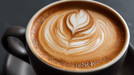 A cup of coffee with a white swirl on top