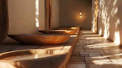 Relaxing foot spa area with warm wooden tones
