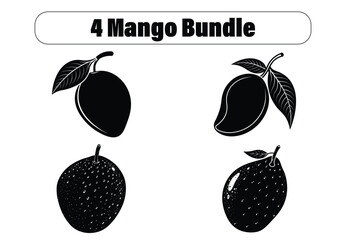 Four Mango Illustrations Bundle of Black and White Mango Designs © Stromlab-3