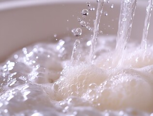 Close-Up of Bubbling Water and Foamy Bubbles in a Sink