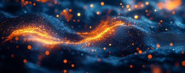 Abstract Glowing Waves with Sparkles in Dark Background