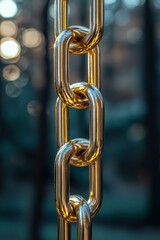 Obraz premium Gold chain links gleam against a blurred background