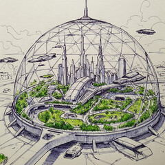 Futuristic dome city sketch 