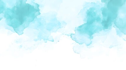 Light teal watercolor paint splotches on a white background.