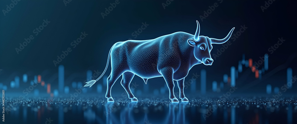 Aufkleber generative ai illustration of a bull and chart for business traders - bull market concept with empty