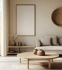 Modern living room with neutral tones and minimal decor.
