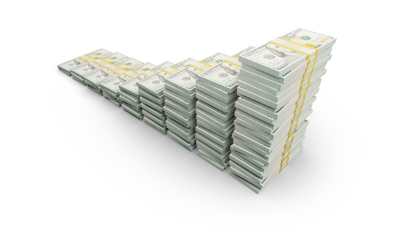 Rising Stacks of Money Representing Financial Growth and Wealth Increase. Transparent PNG.