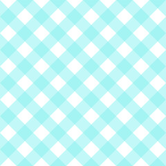 Gingham diagonal seamless pattern in blue pastel color. Vichy plaid design for Easter holiday textile decorative. Vector checkered pattern for fabric - picnic blanket, tablecloth, dress, napkin.